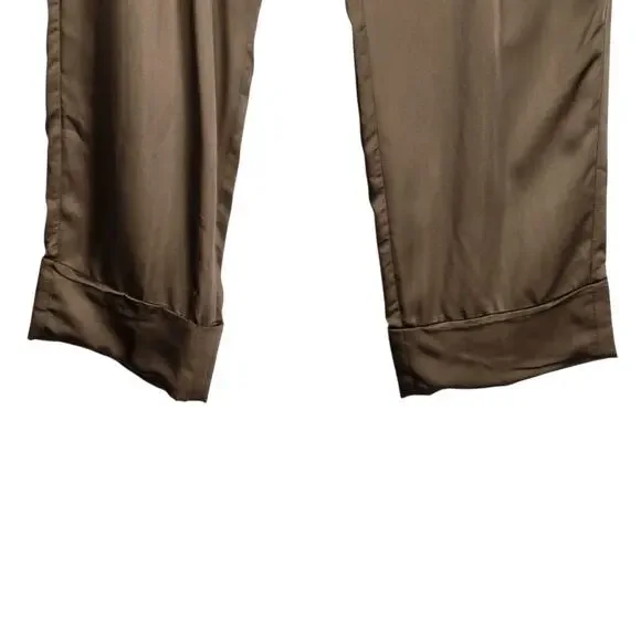 Emporio Armani Women’s Silk Blend Pleated Wide Leg Pants 46 (US 12) Brown Italy - Picture 5 of 11